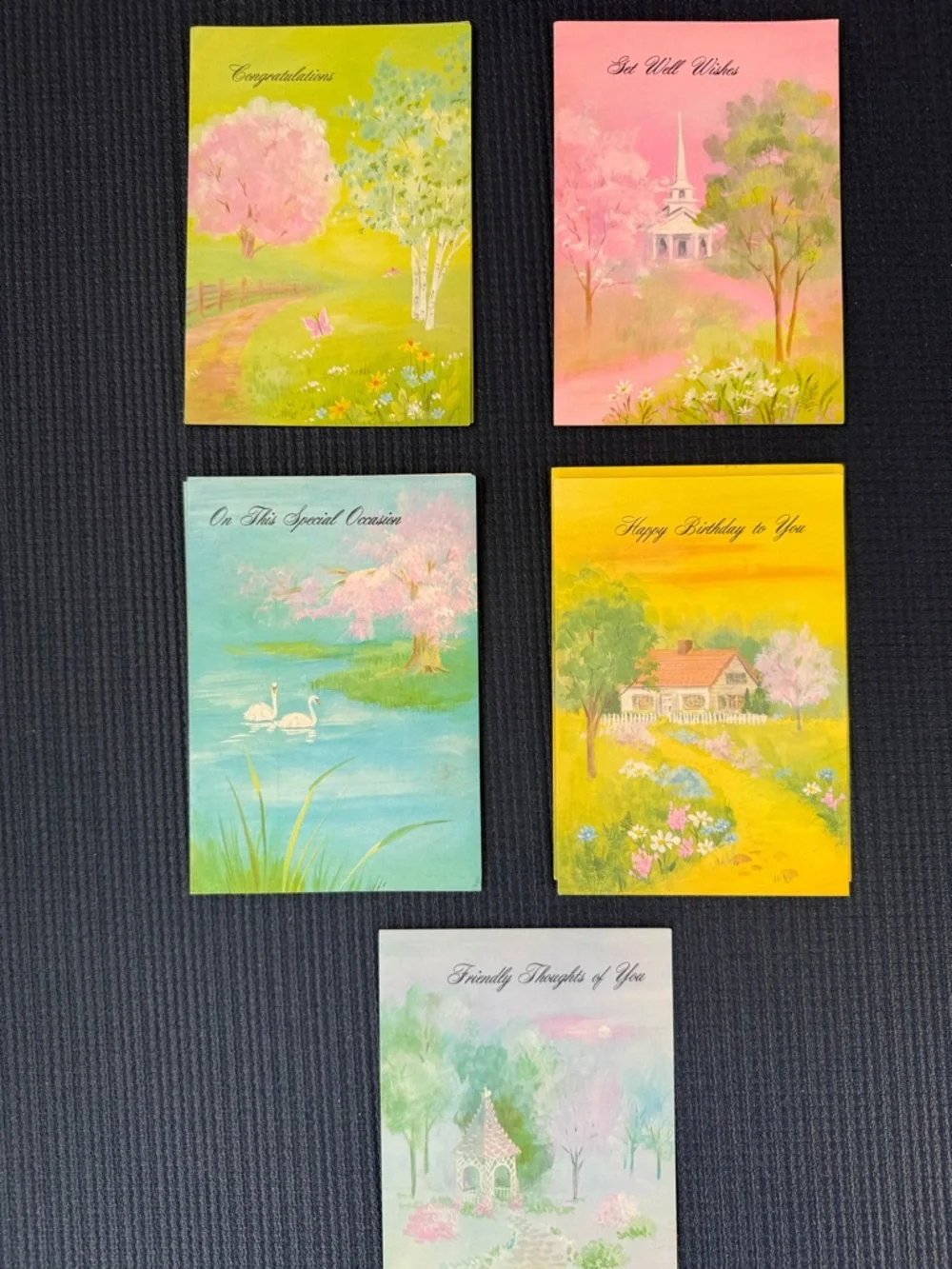 Vintage Pastel Scenic Greeting Cards - All Occasion Lot of 9